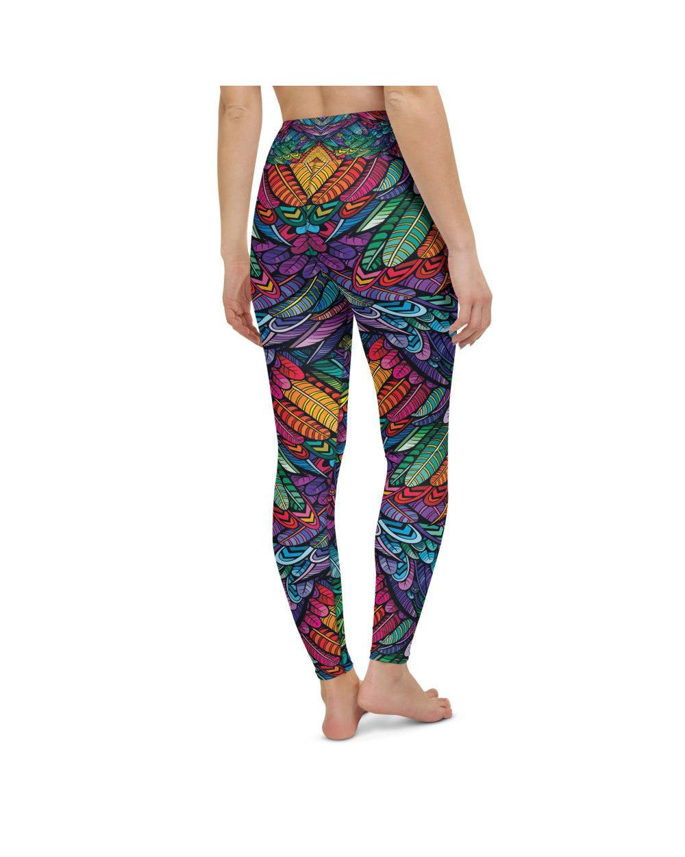 Womens Workout Yoga Pants Colorful Feathers Green/Blue | Gearbunch.com