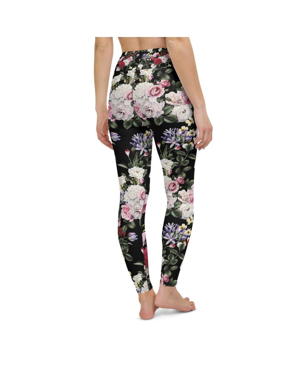 Womens Workout Yoga Pants Colorful Roses Black/White | Gearbunch.com