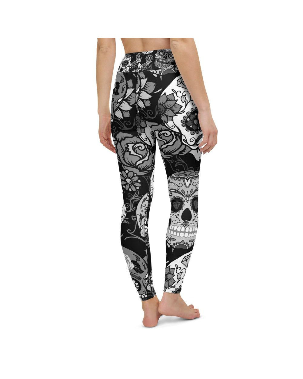 Womens Workout Yoga Pants Black & White Sugar Skull | Gearbunch.com