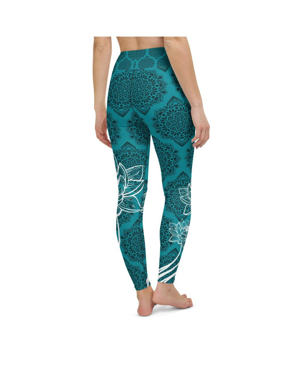 Womens Workout Yoga Pants Cyan Blue Lotus Black/Blue | Gearbunch.com