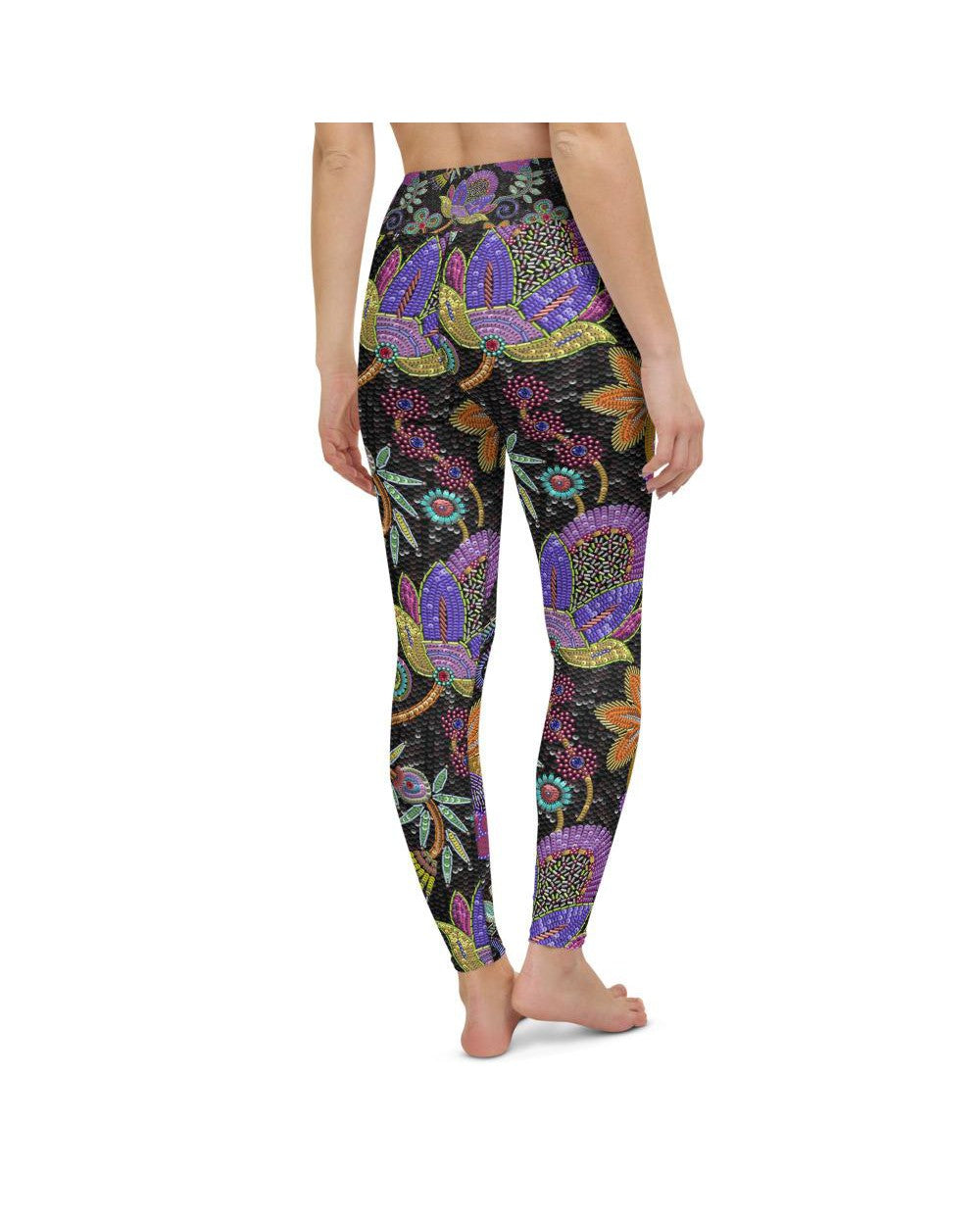 Womens Workout Yoga Pants Faux Paillette Flower Grey  | Gearbunch.com