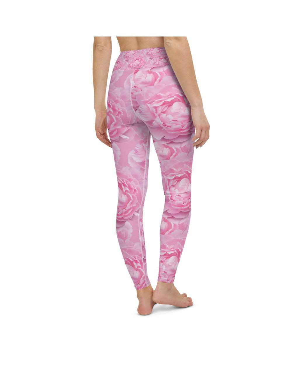 Womens Workout Yoga Pants Peony Flower Pink/White | Gearbunch.com