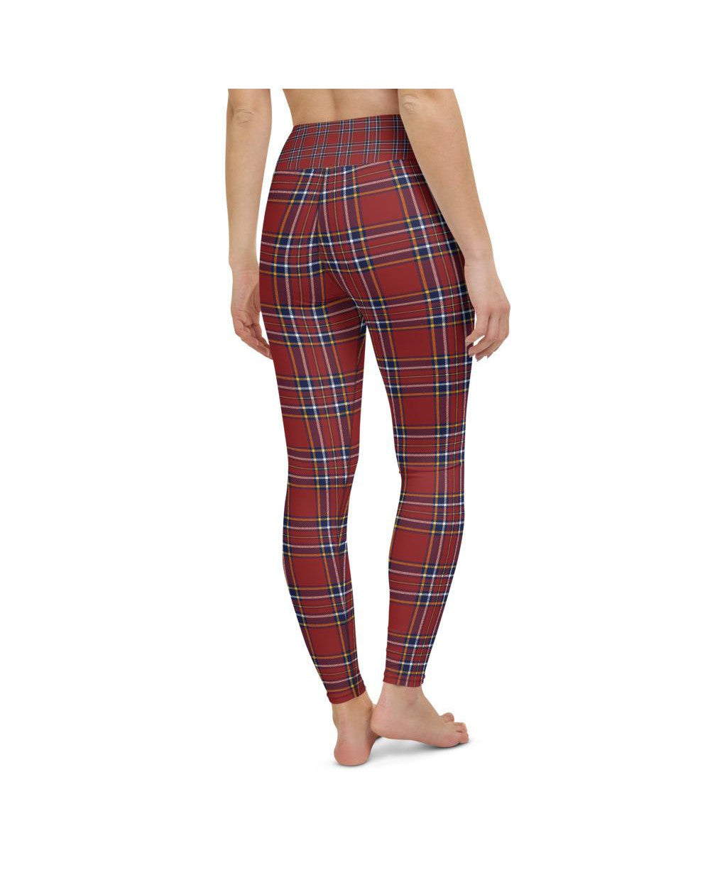 Womens Workout Yoga Pants Deep Red Tartan Blue/White | Gearbunch.com