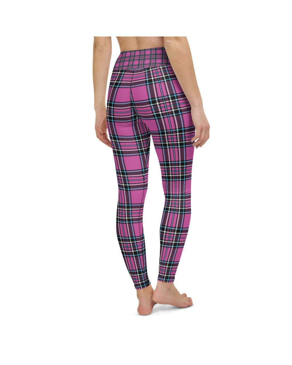 Womens Workout Yoga Pants Pink Tartan Pink/Grey/White | Gearbunch.com