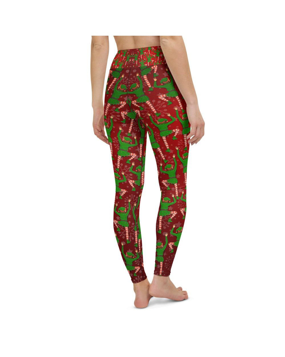 Womens Workout Yoga Pants Santa's Elves Red/Green | Gearbunch.com