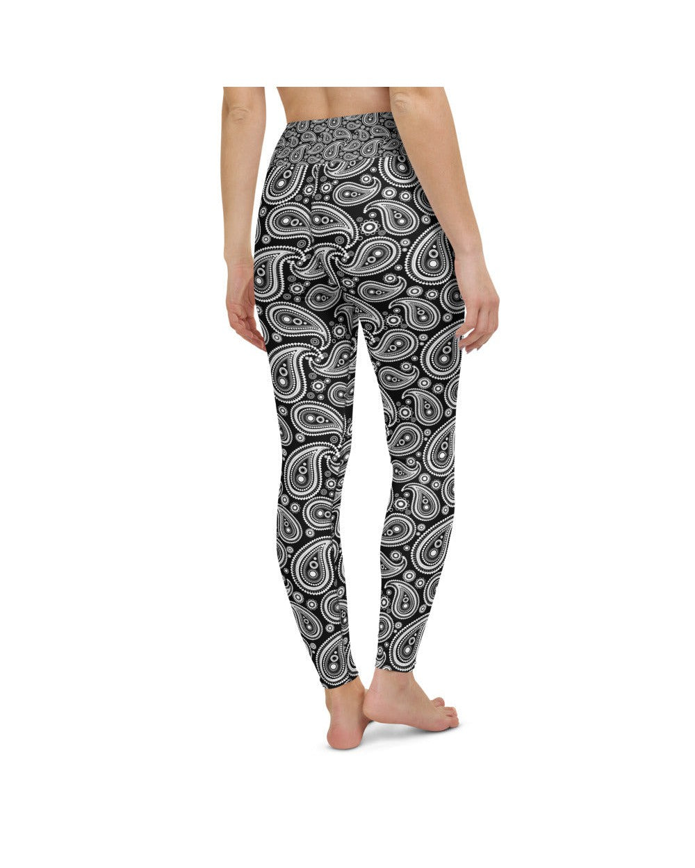 Womens Workout Yoga Pants Black & White Paisley | Gearbunch.com