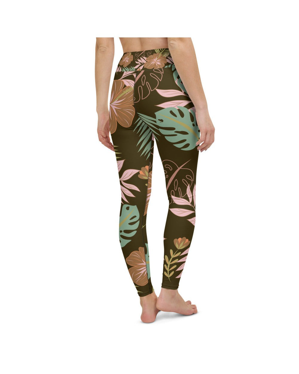 Womens Workout Yoga Pants Fall Floral Brown/Green/Pink | Gearbunch.com