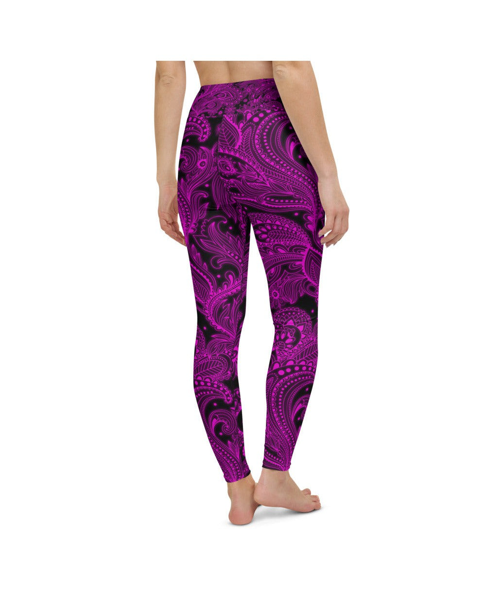 Womens Workout Yoga Pants Pink Glowing Floral Black | Gearbunch.com