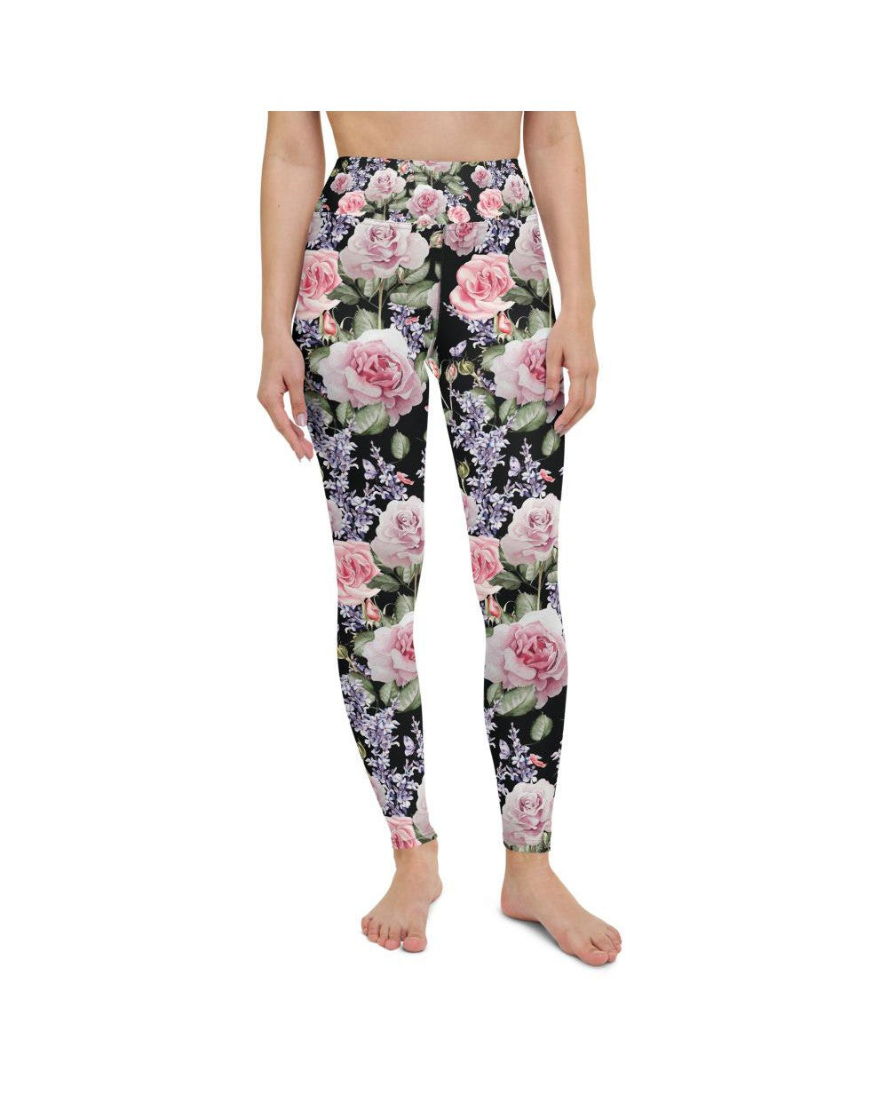 Watercolor Roses & Lavender Yoga Pants Gearbunch