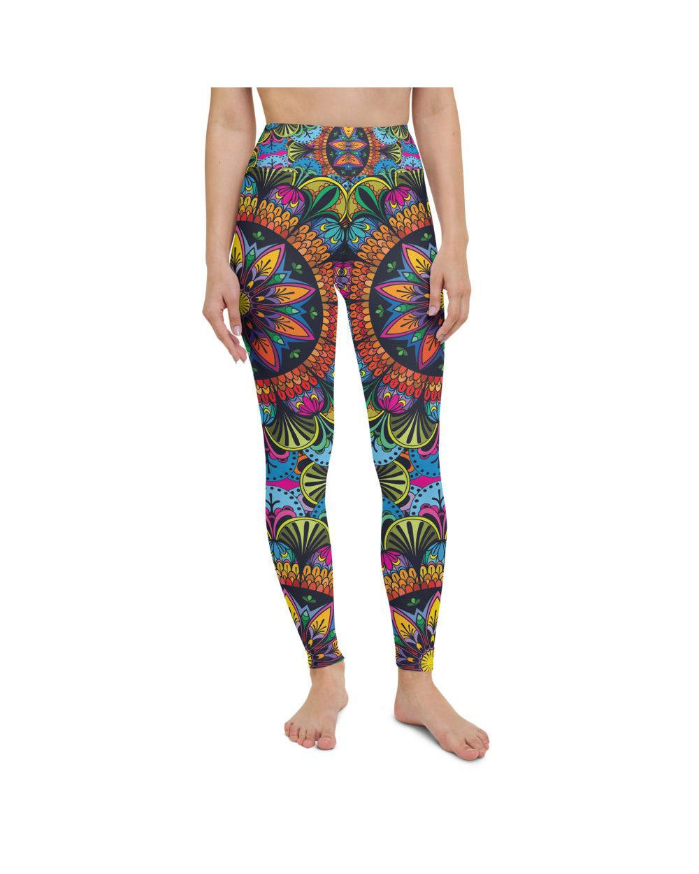 Womens Workout Yoga Pants Colorful Mandala Blue/Yellow | Gearbunch.com