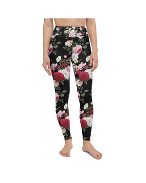 Womens Workout Yoga Pants Colorful Roses Black/White | Gearbunch.com