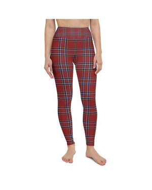 Womens Workout Yoga Pants Deep Red Tartan Blue/White | Gearbunch.com