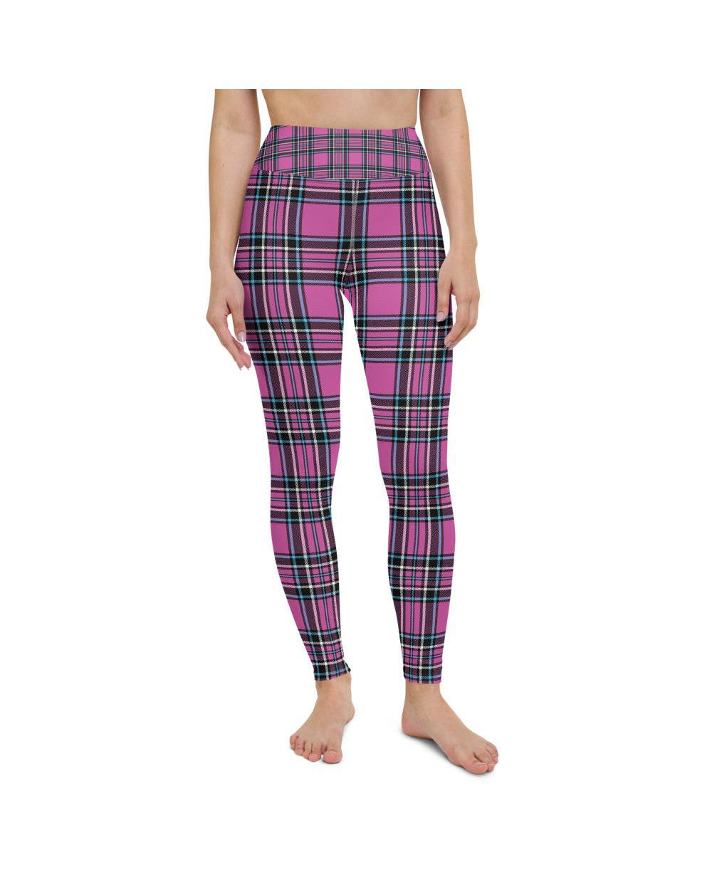 Womens Workout Yoga Pants Pink Tartan Pink/Grey/White | Gearbunch.com