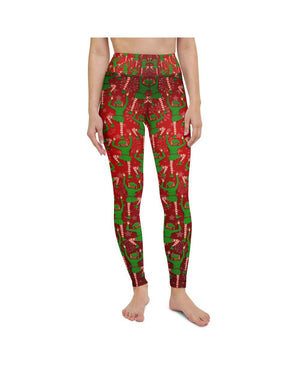 Womens Workout Yoga Pants Santa's Elves Red/Green | Gearbunch.com