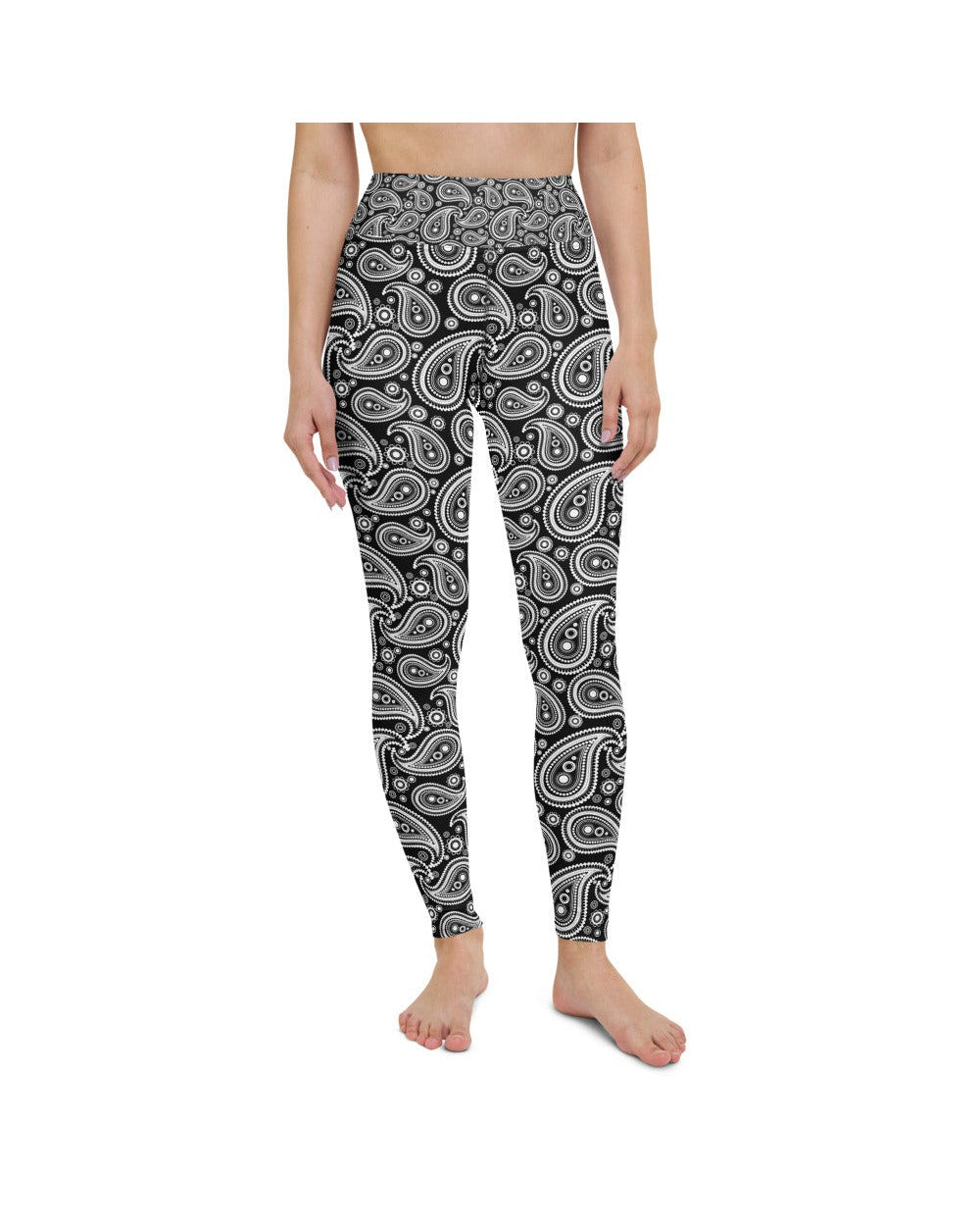 Womens Workout Yoga Pants Black & White Paisley | Gearbunch.com