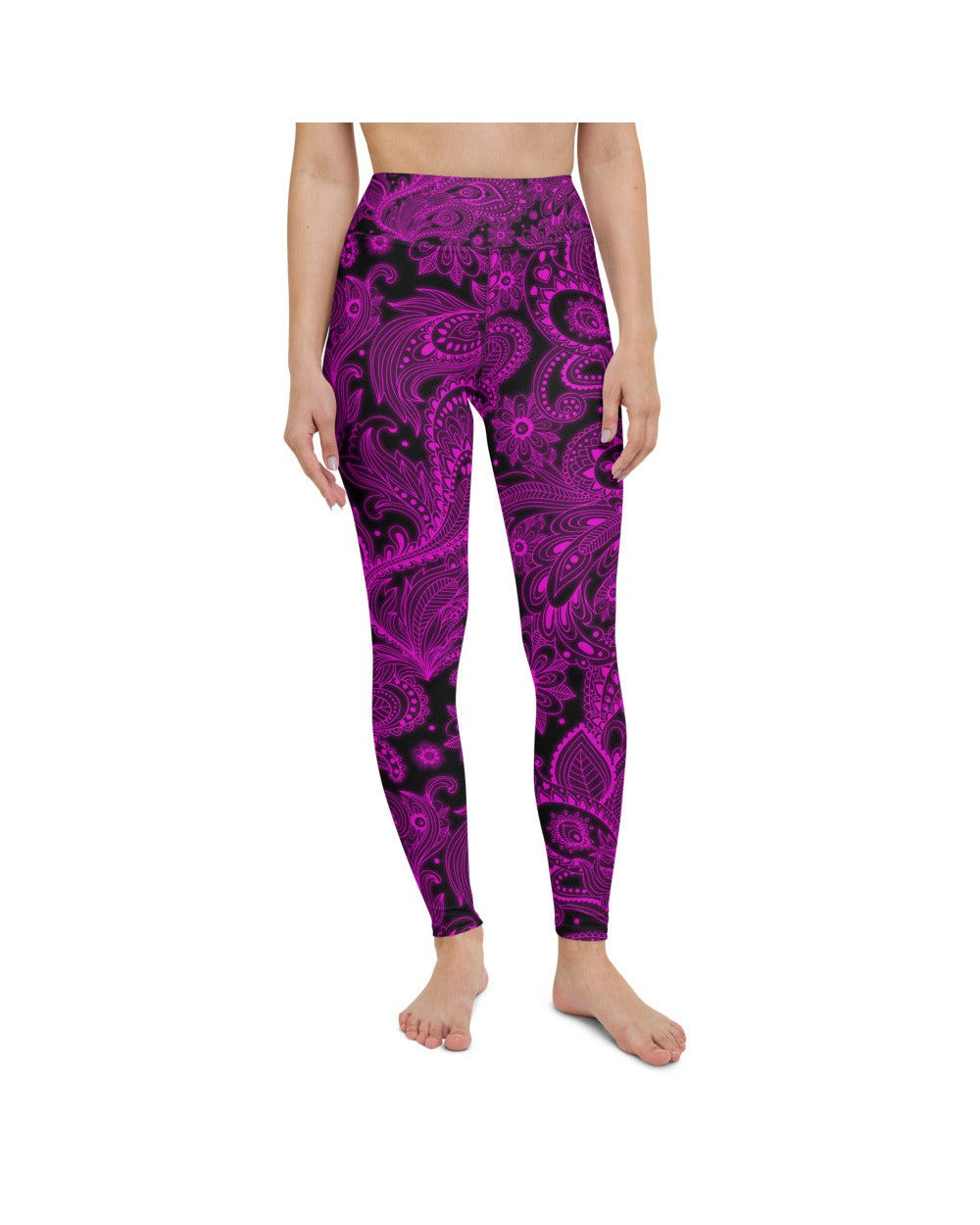 Womens Workout Yoga Pants Pink Glowing Floral Black | Gearbunch.com