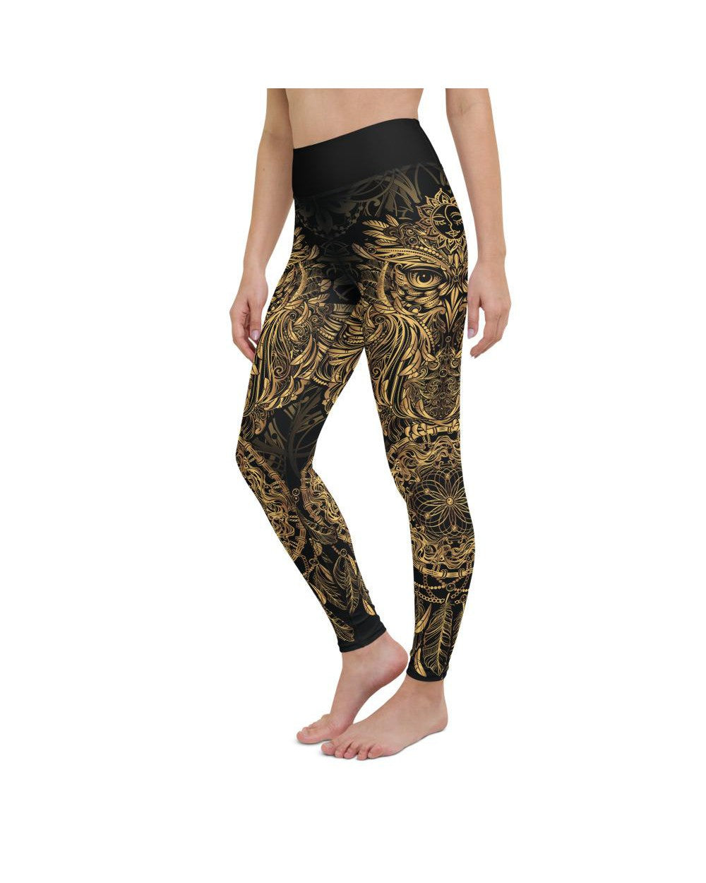 Golden Ornamental Owl Yoga Pants Gearbunch