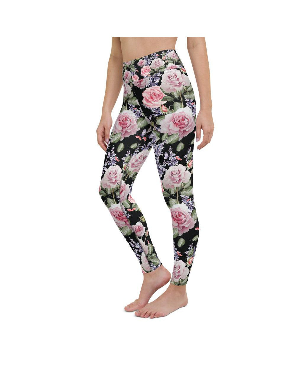 Watercolor Roses & Lavender Yoga Pants Gearbunch