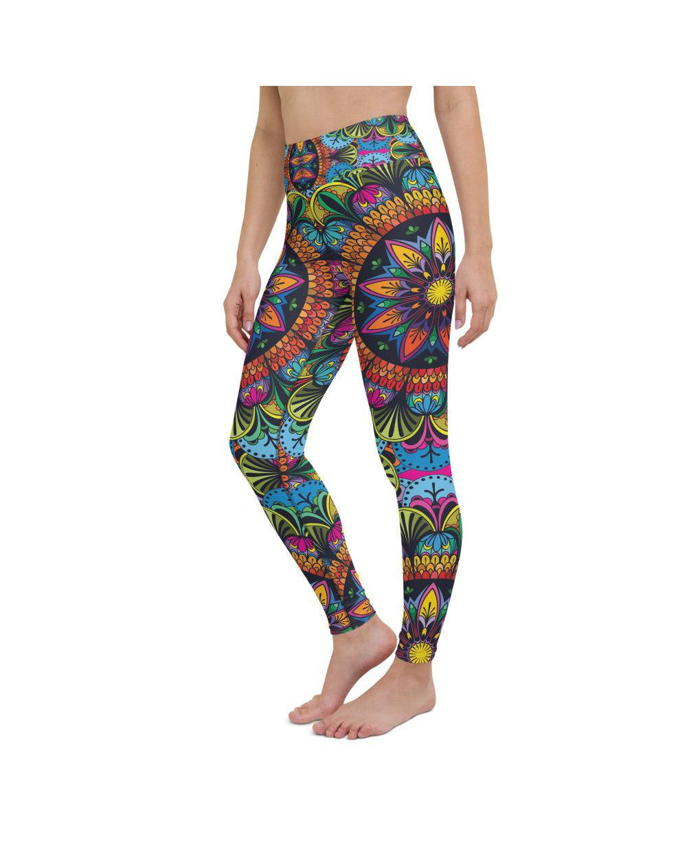 Womens Workout Yoga Pants Colorful Mandala Blue/Yellow | Gearbunch.com