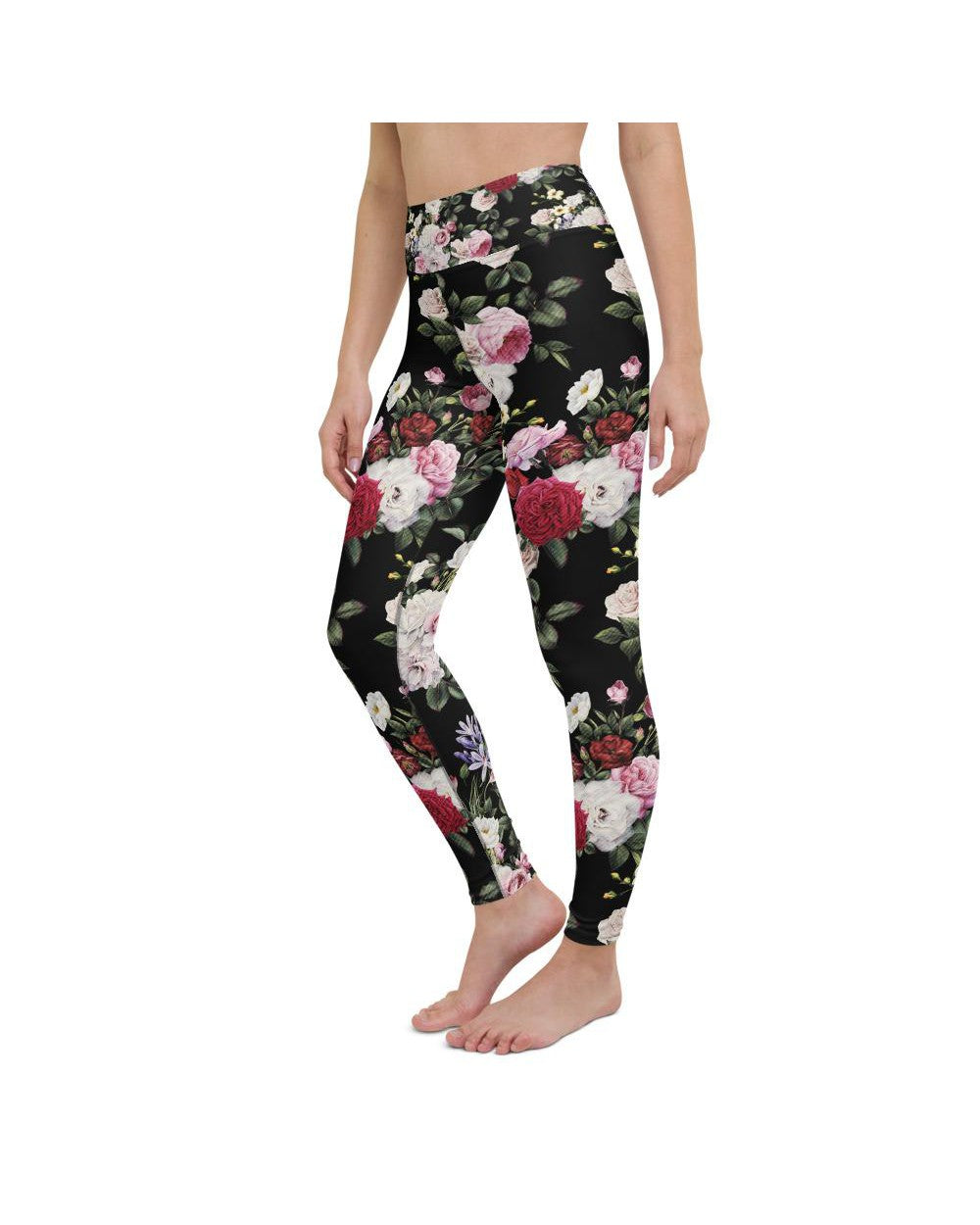 Womens Workout Yoga Pants Colorful Roses Black/White | Gearbunch.com