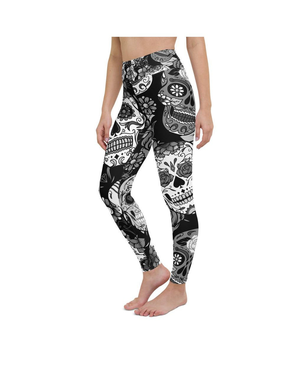 Womens Workout Yoga Pants Black & White Sugar Skull | Gearbunch.com