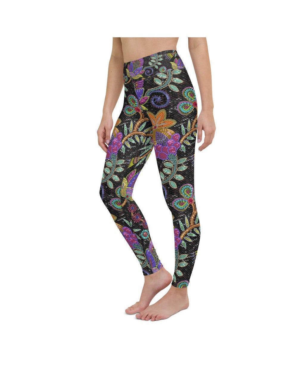 Women's paillette flower print yoga pants front view