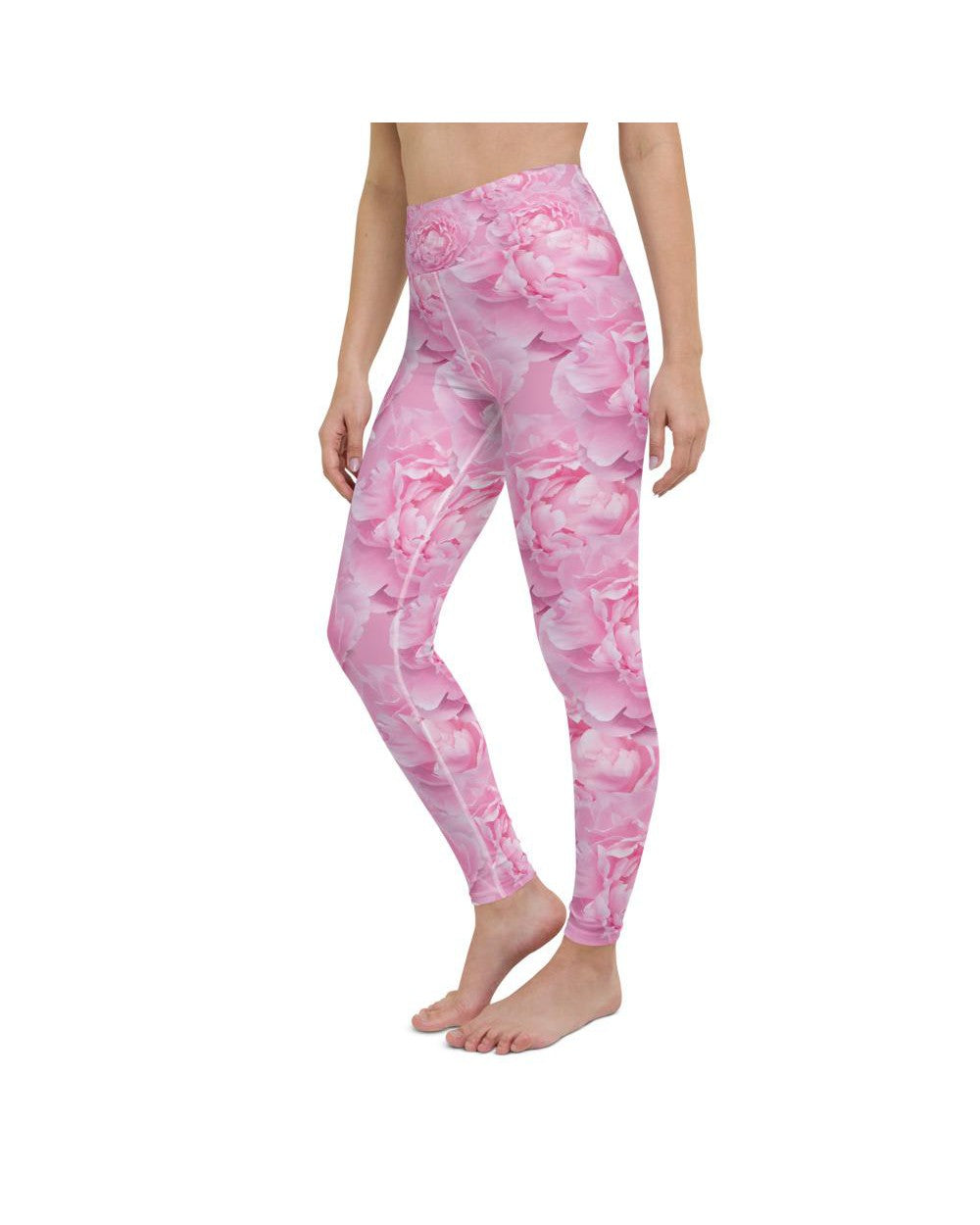 Womens Workout Yoga Pants Peony Flower Pink/White | Gearbunch.com