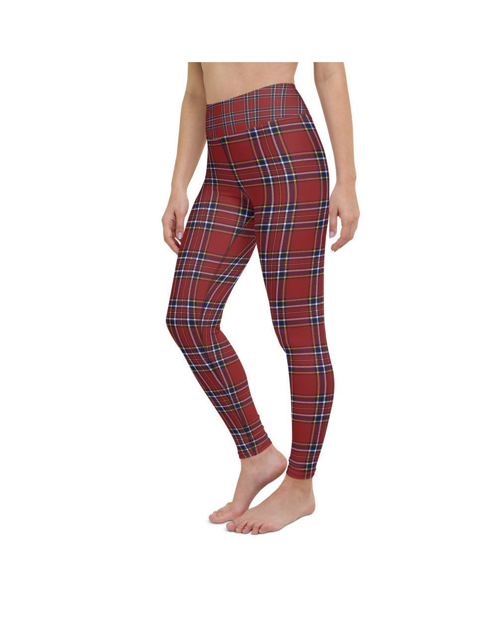 Womens Workout Yoga Pants Deep Red Tartan Blue/White | Gearbunch.com