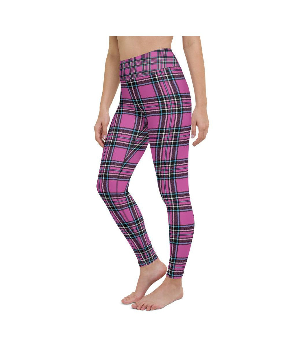 Womens Workout Yoga Pants Pink Tartan Pink/Grey/White | Gearbunch.com