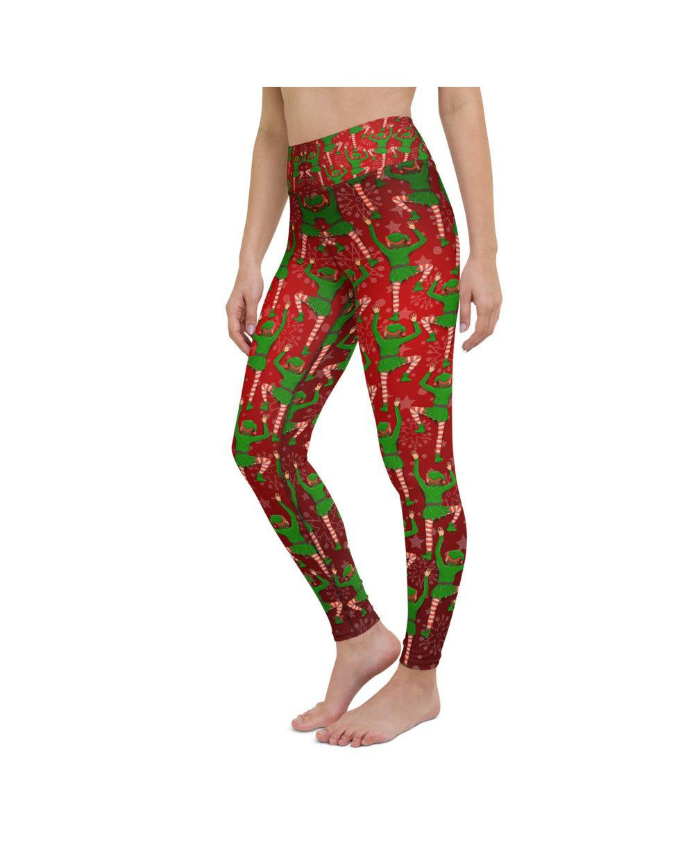 Womens Workout Yoga Pants Santa's Elves Red/Green | Gearbunch.com