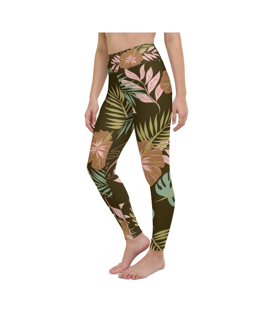 Womens Workout Yoga Pants Fall Floral Brown/Green/Pink | Gearbunch.com