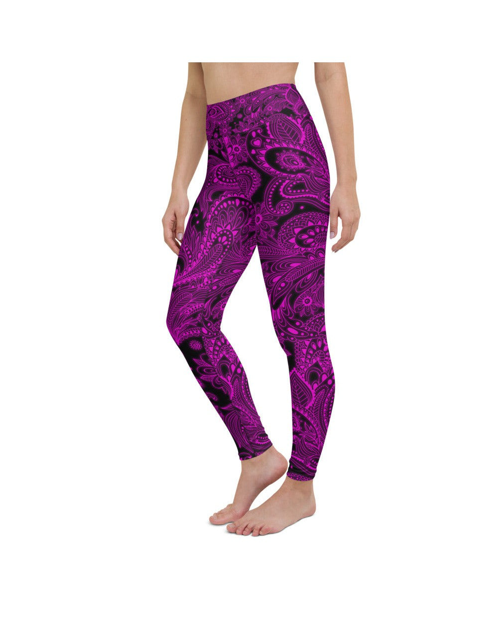 Womens Workout Yoga Pants Pink Glowing Floral Black | Gearbunch.com