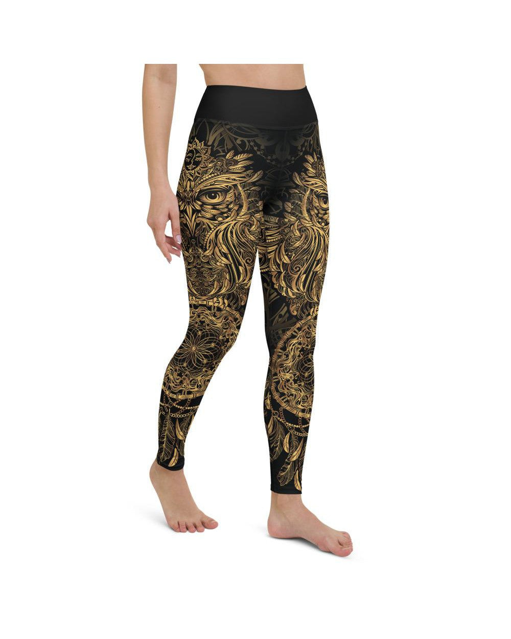 Golden Ornamental Owl Yoga Pants Gearbunch