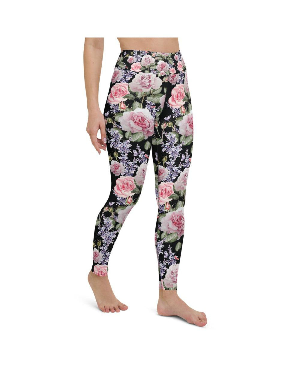 Watercolor Roses & Lavender Yoga Pants Gearbunch