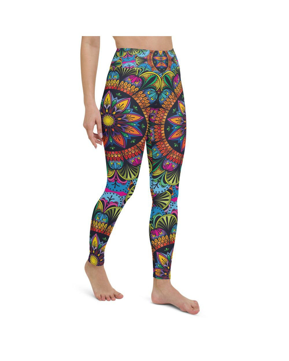 Womens Workout Yoga Pants Colorful Mandala Blue/Yellow | Gearbunch.com