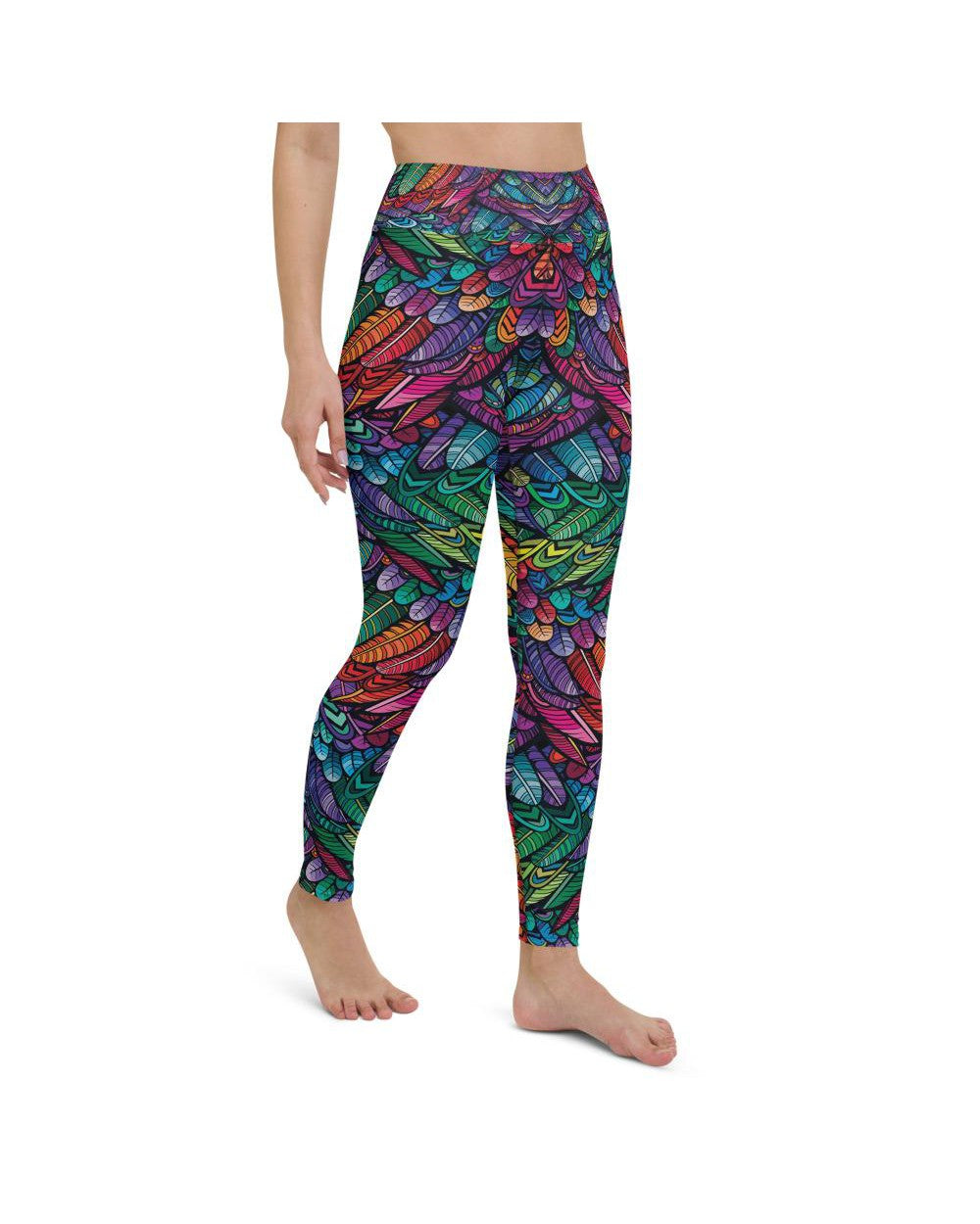 Womens Workout Yoga Pants Colorful Feathers Green/Blue | Gearbunch.com