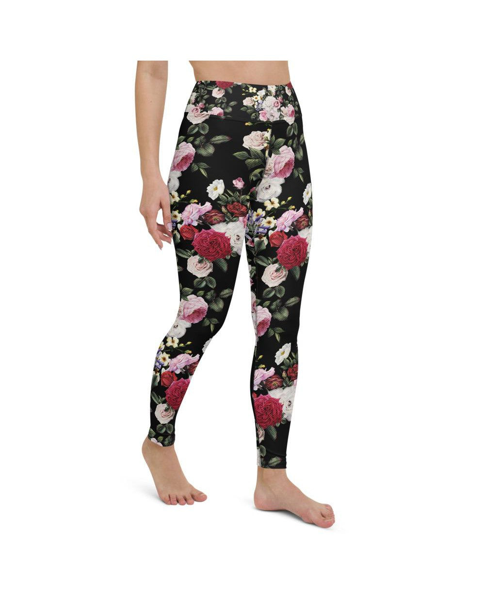 Womens Workout Yoga Pants Colorful Roses Black/White | Gearbunch.com