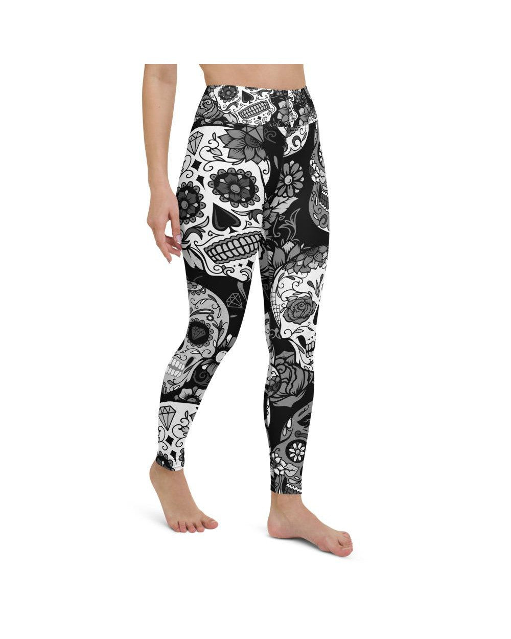 Womens Workout Yoga Pants Black & White Sugar Skull | Gearbunch.com