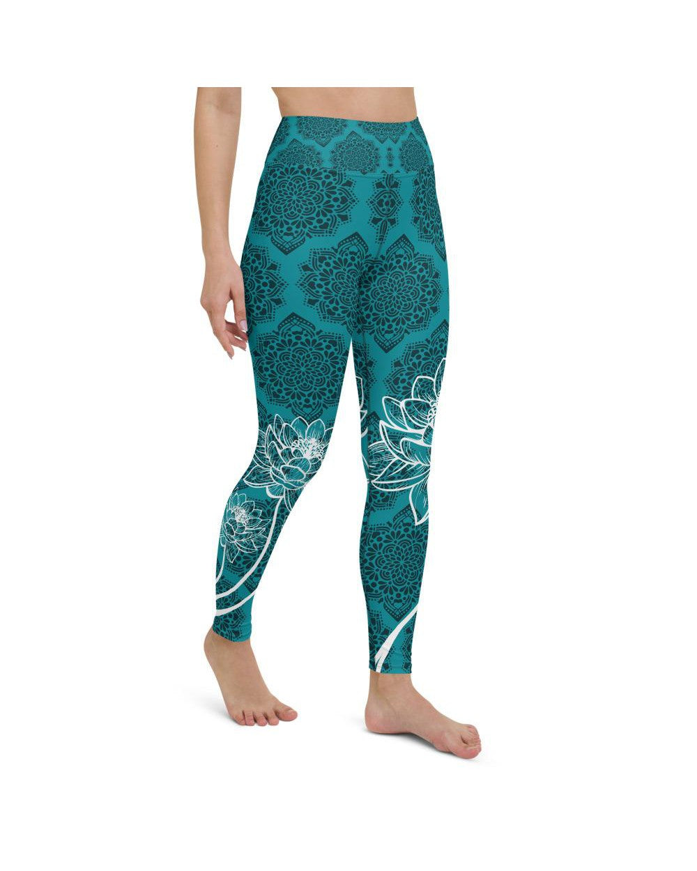 Womens Workout Yoga Pants Cyan Blue Lotus Black/Blue | Gearbunch.com