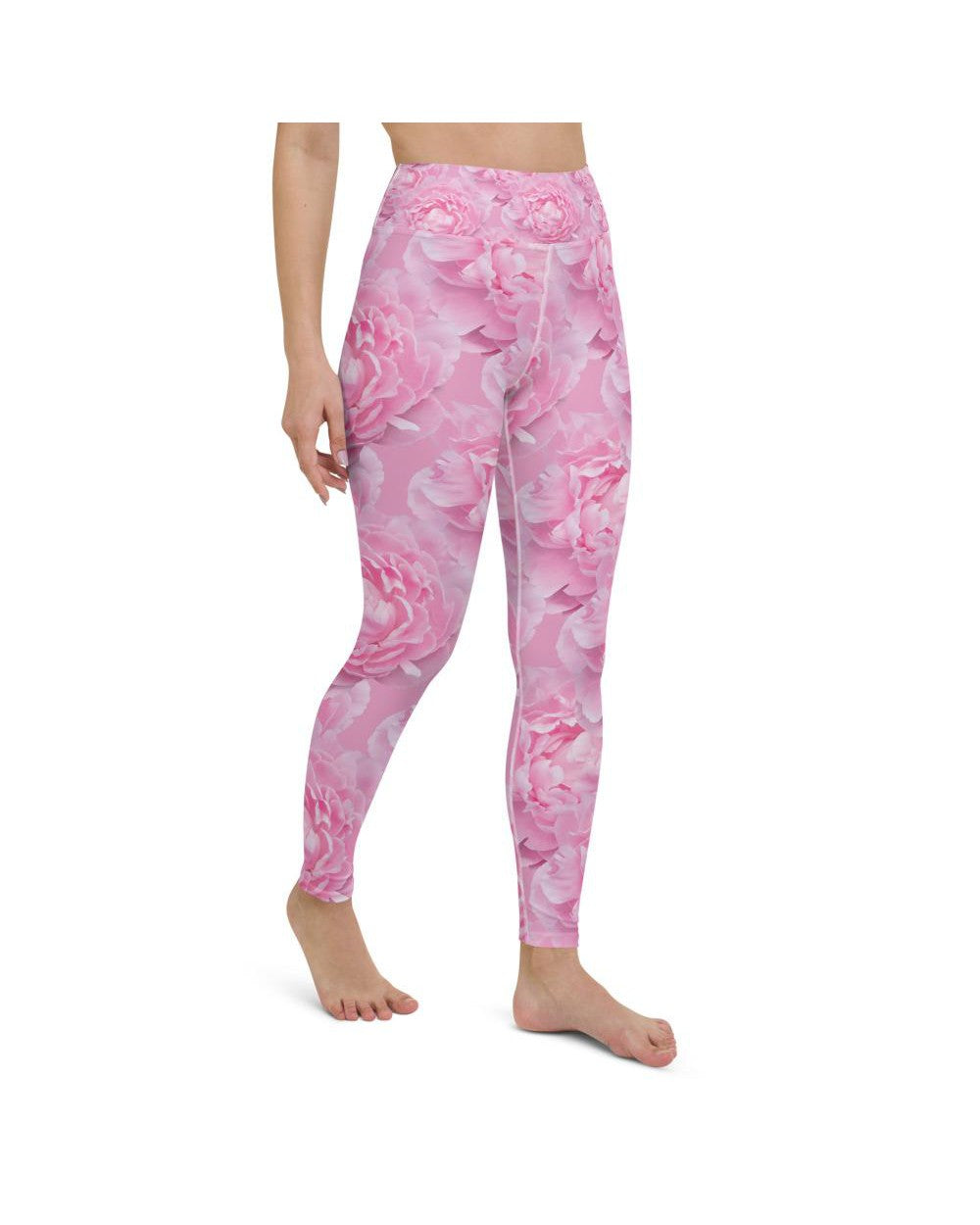 Womens Workout Yoga Pants Peony Flower Pink/White | Gearbunch.com