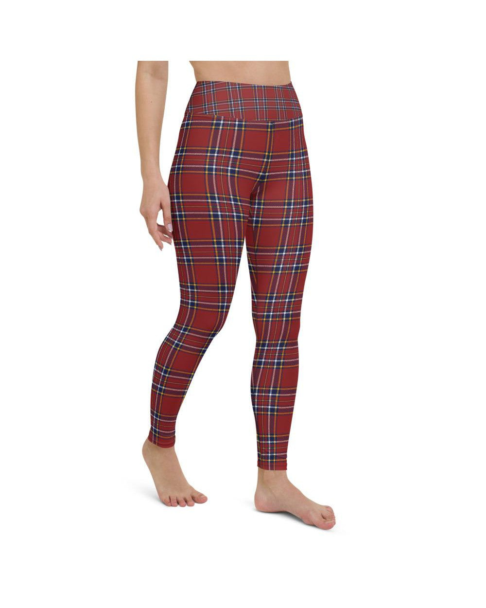 Womens Workout Yoga Pants Deep Red Tartan Blue/White | Gearbunch.com