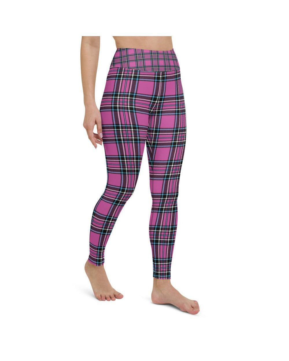 Womens Workout Yoga Pants Pink Tartan Pink/Grey/White | Gearbunch.com