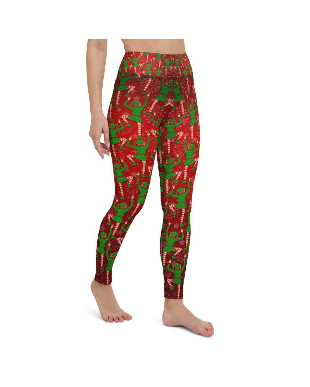 Womens Workout Yoga Pants Santa's Elves Red/Green | Gearbunch.com