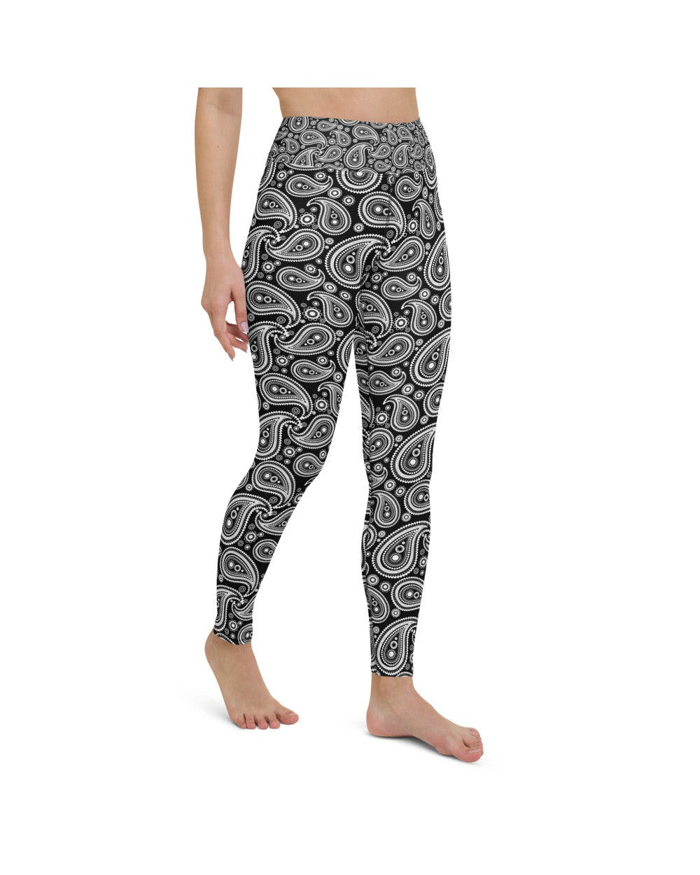 Womens Workout Yoga Pants Black & White Paisley | Gearbunch.com