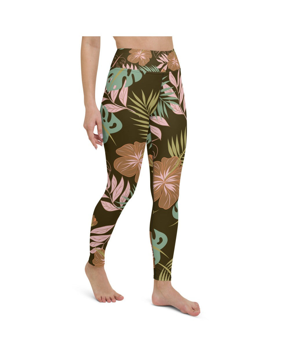 Womens Workout Yoga Pants Fall Floral Brown/Green/Pink | Gearbunch.com