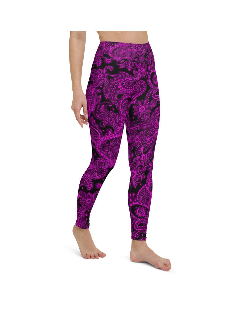 Womens Workout Yoga Pants Pink Glowing Floral Black | Gearbunch.com