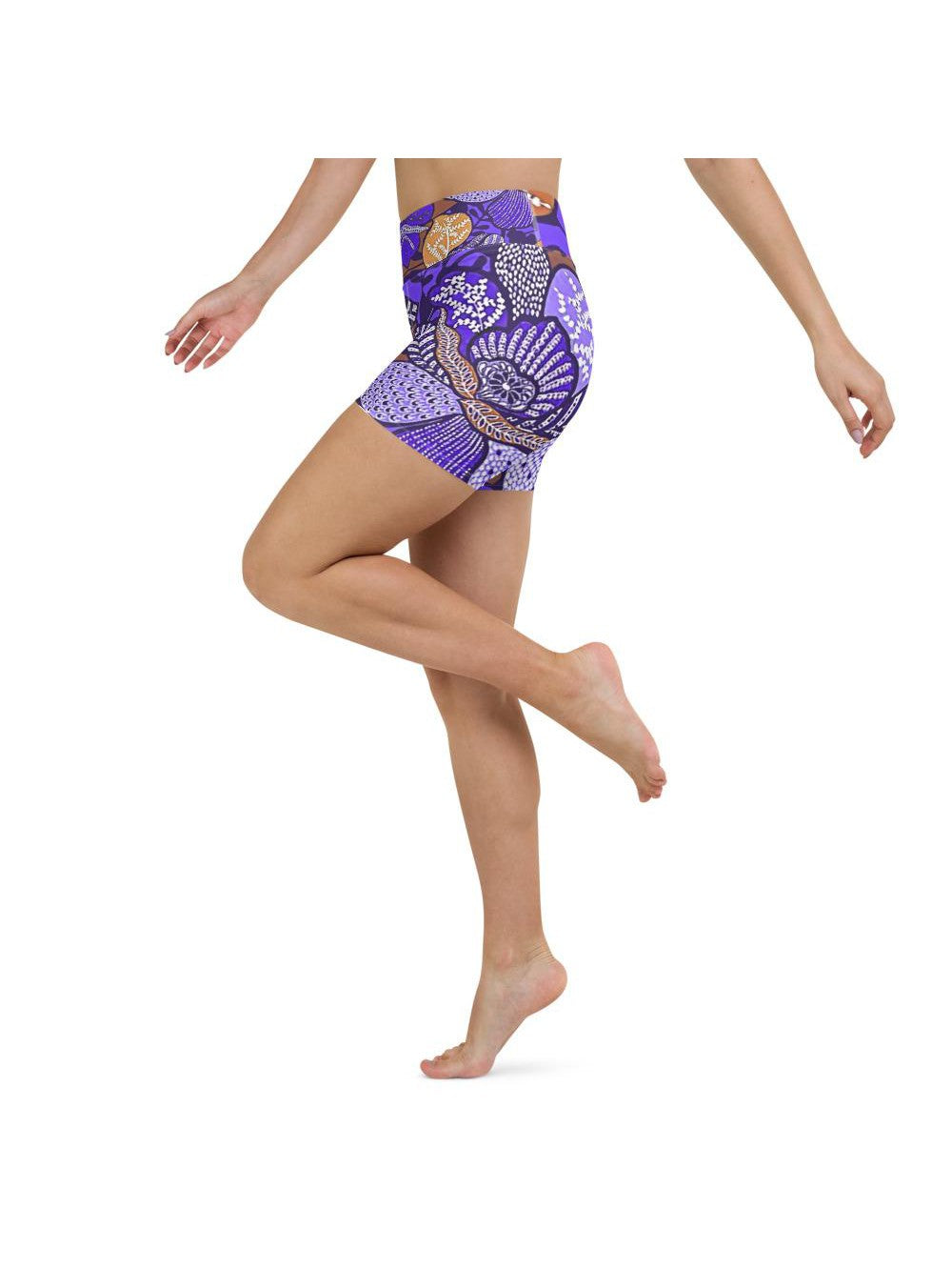 Purple Batik Floral Yoga Shorts Gearbunch