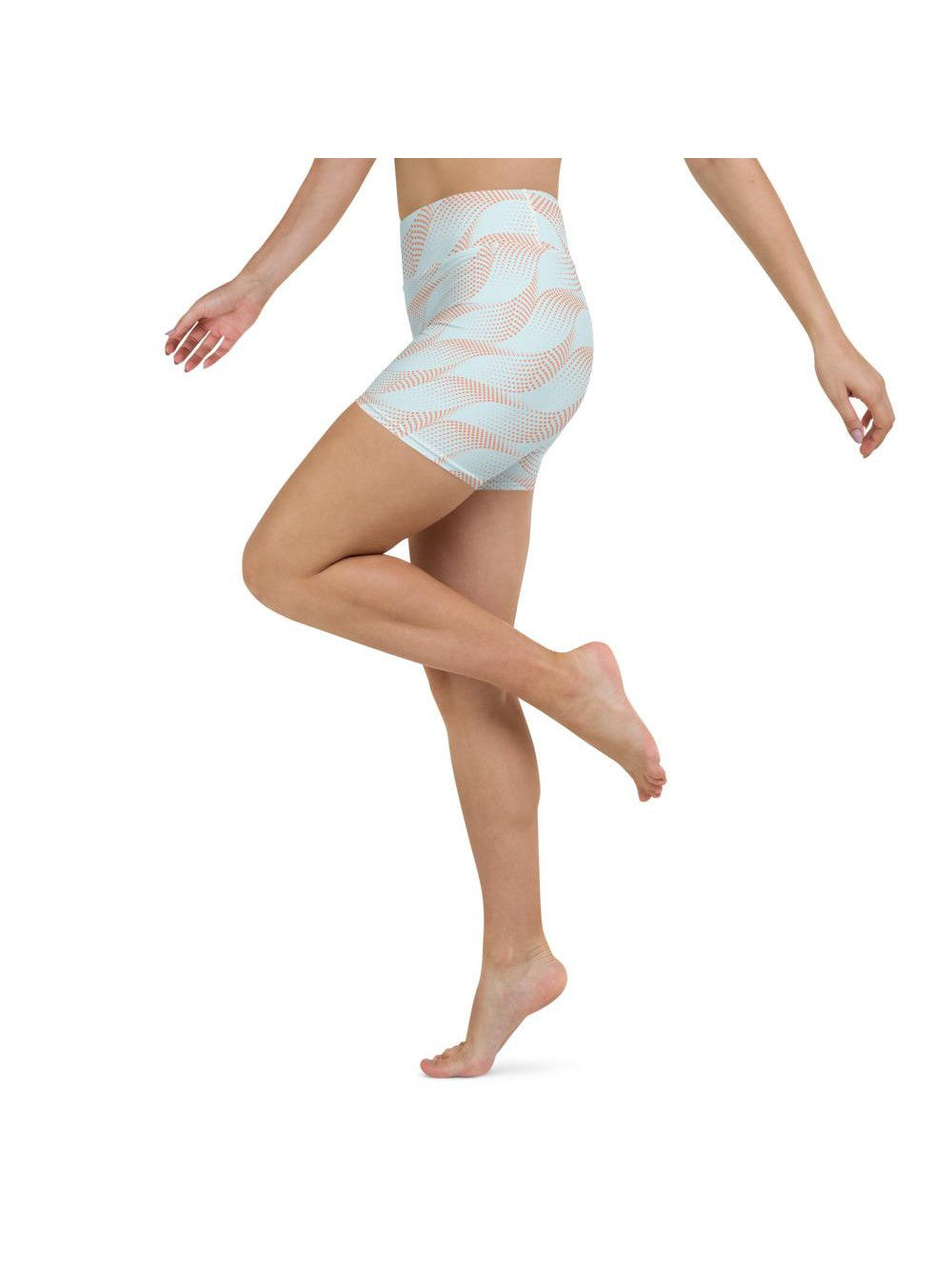 Light Blue & Apricot Wave Yoga Shorts Gearbunch