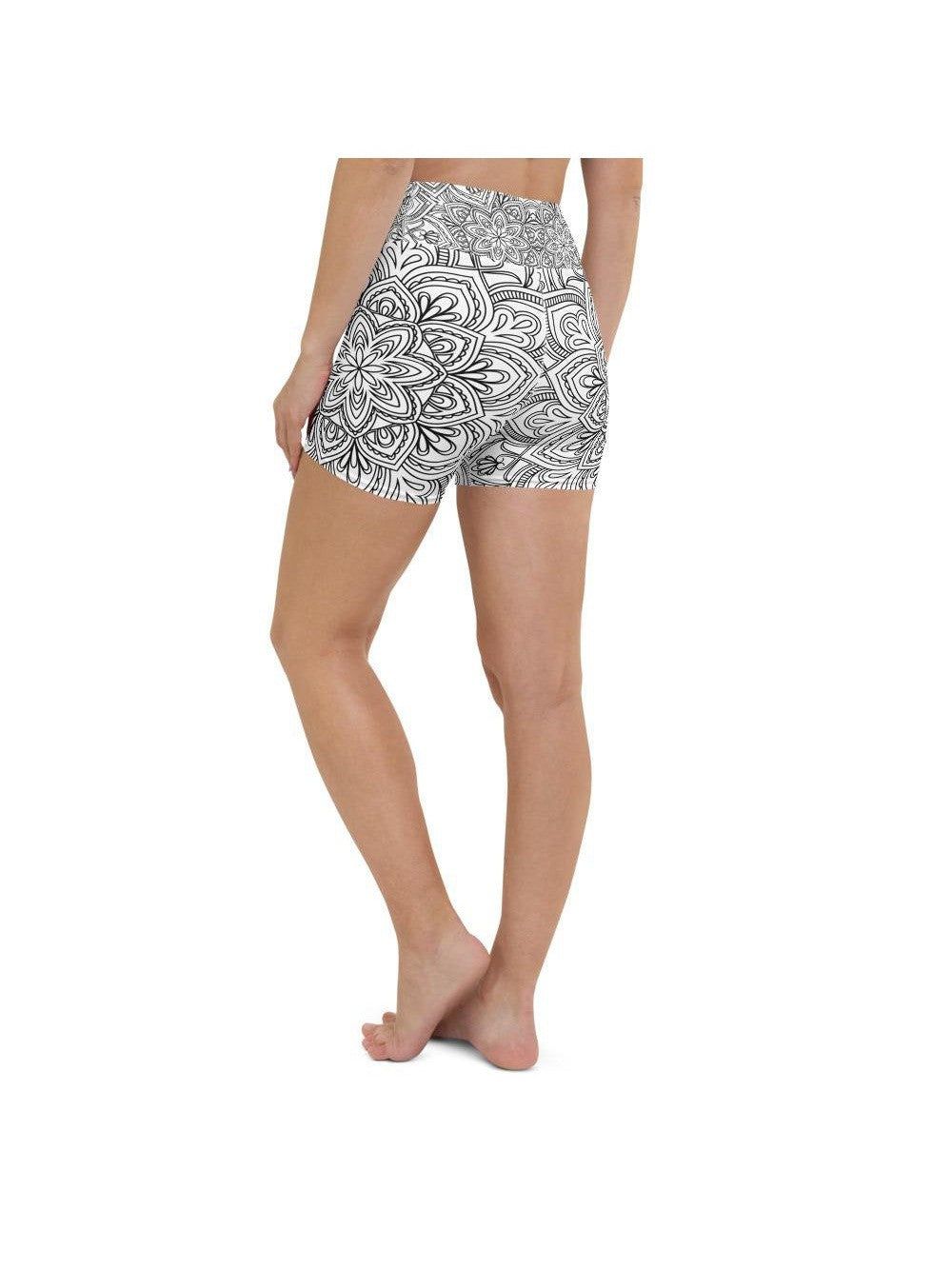 White & Black Mandala Yoga Shorts Gearbunch