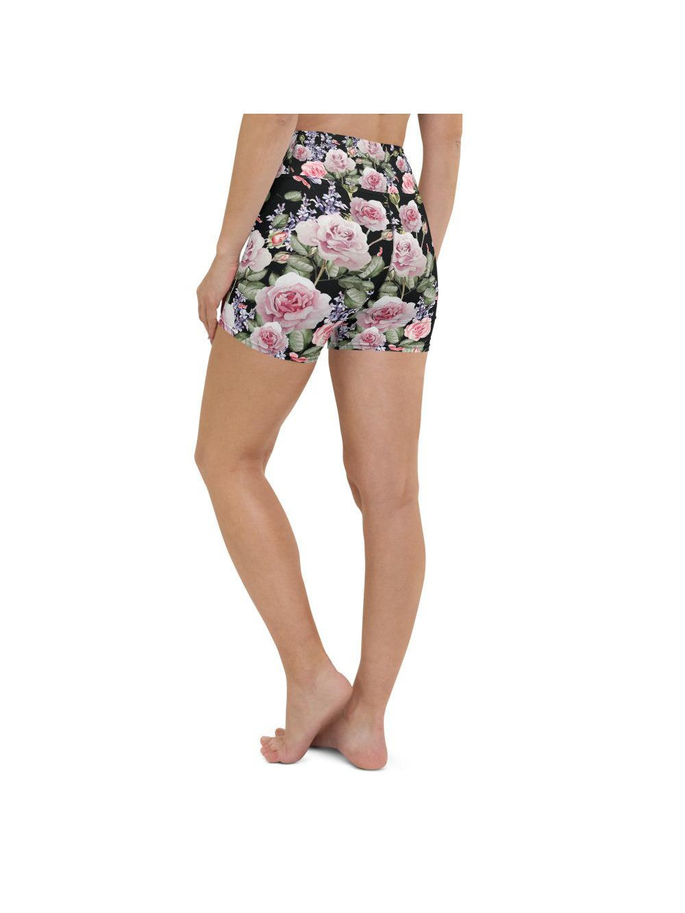 Watercolor Roses & Lavender Yoga Shorts Gearbunch